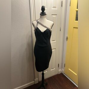 ALIEVA black body con bondage dress with rhinestone S